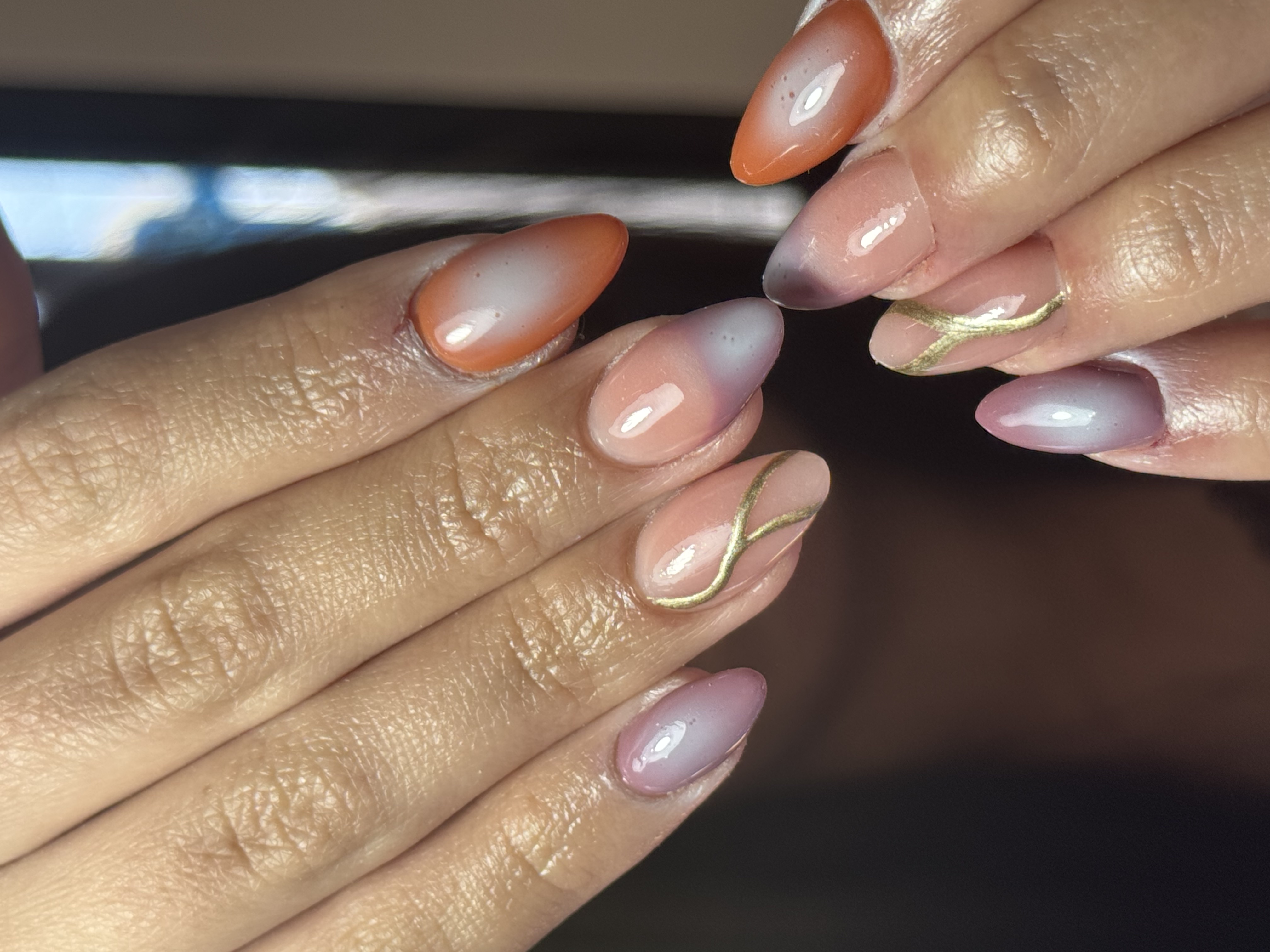 Ombre naranja y lila